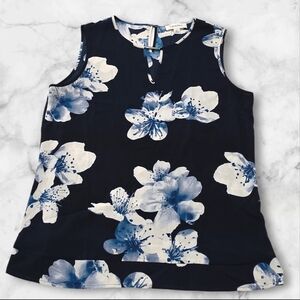 Calvin Klein Sleeveless Nagy Blue & White Blouse Shirt Size Small (S) B3